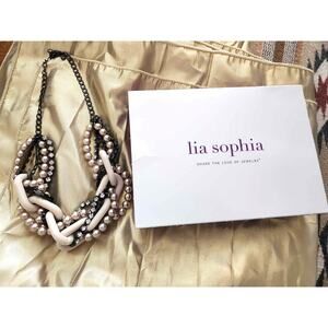 Lia Sophia “Catwalk” Chunky Multi-Strand Necklace w/Resin, Faux Pearl & Crystals